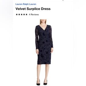 LAUREN RALPH LAUREN WOMEN'S FLOCKED FLORAL VELVET DRESS Navy Blue